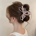 Pink Beaded Butterfly Hair Claw With Pearl – hair accessories (view 2)