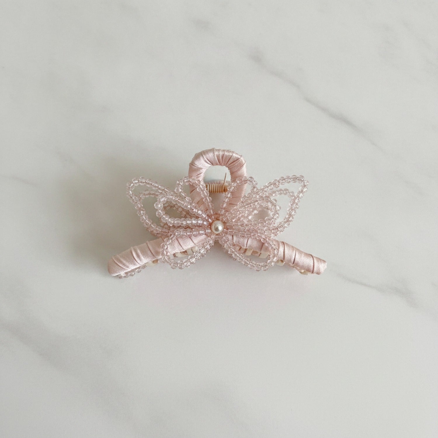 Pink Beaded Butterfly Hair Claw With Pearl