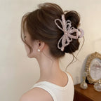 Pink Beaded Butterfly Hair Claw With Pearl – hair accessories (view 1)
