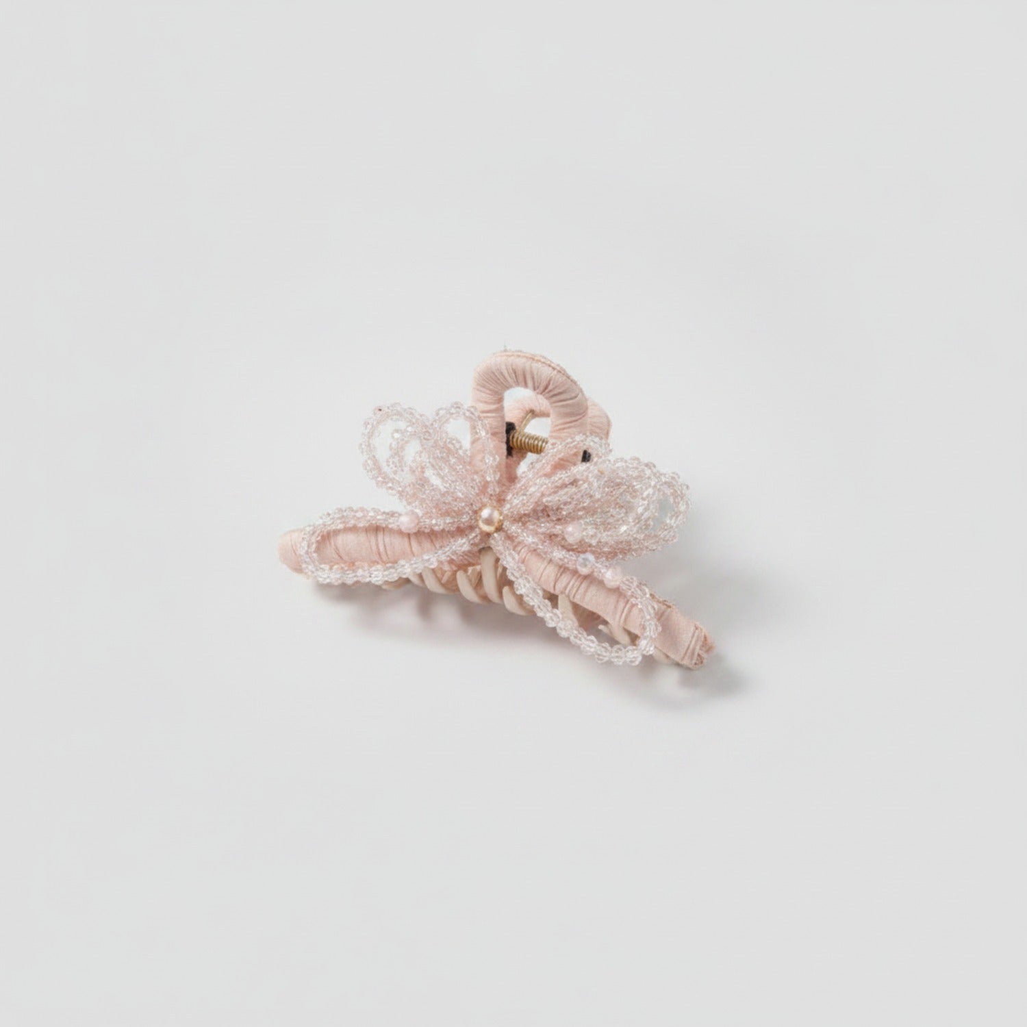 Pink Beaded Butterfly Hair Claw With Pearl