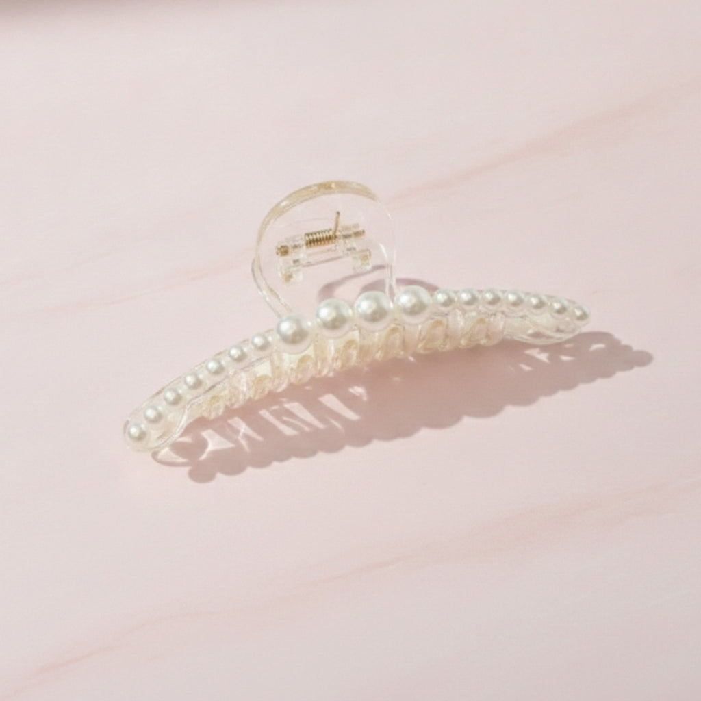 Pearl Beaded Clear Claw Hair Clip – hair accessories (view 2)