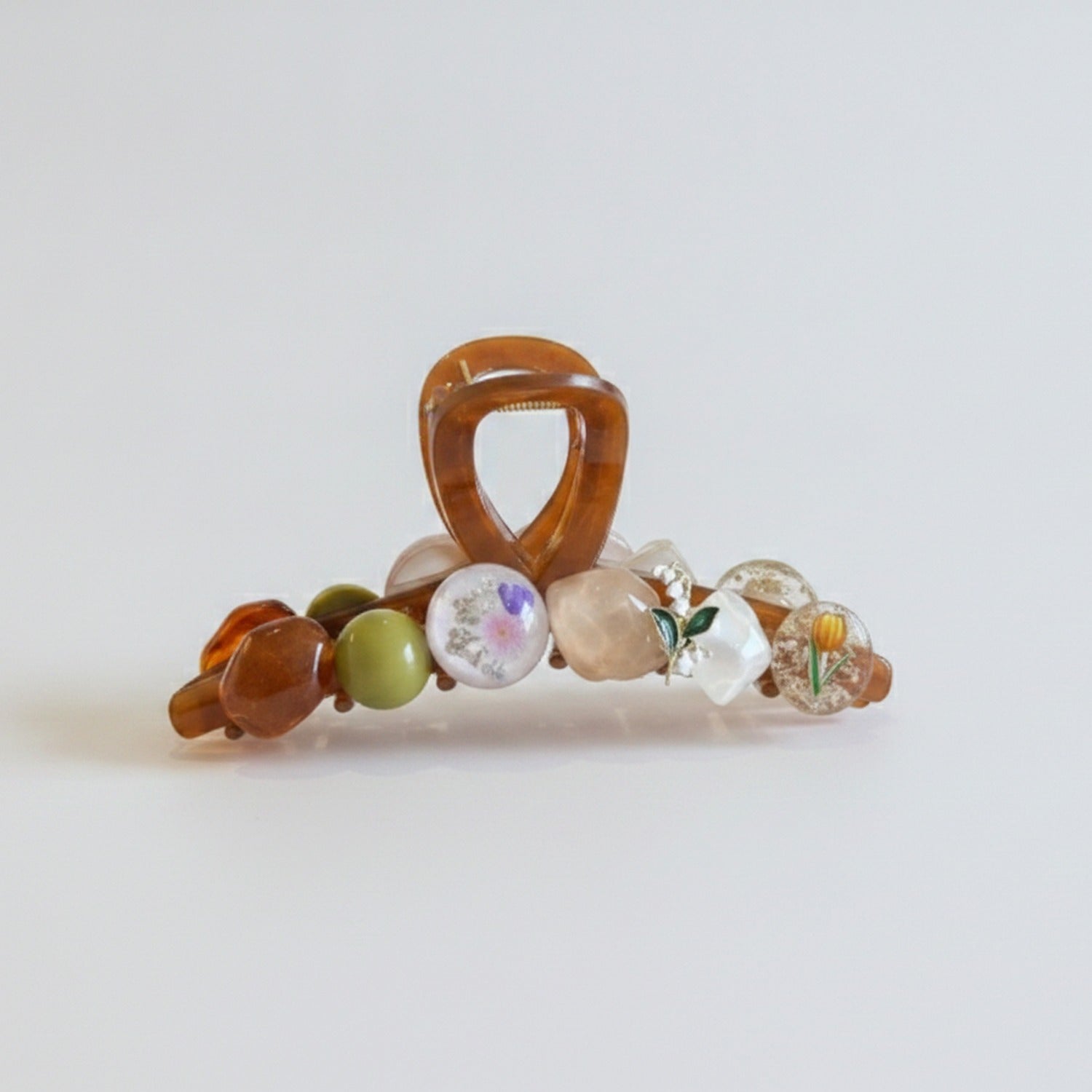 Amber Hair Claw With Floral Resin Spheres