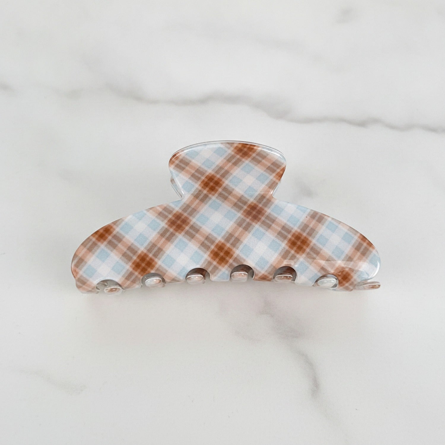 Plaid Hair Claw Clip With Pearl Accents