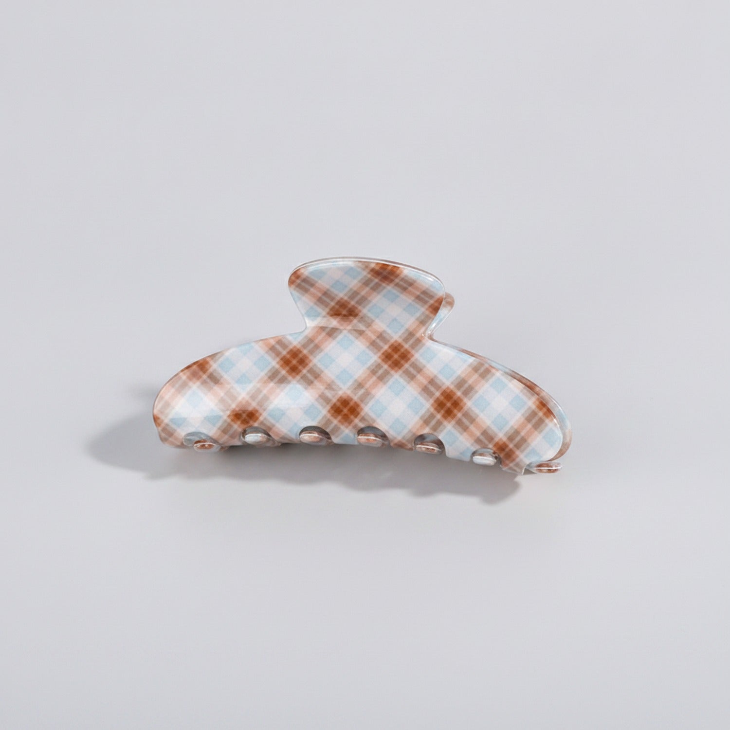 Plaid Hair Claw Clip With Pearl Accents