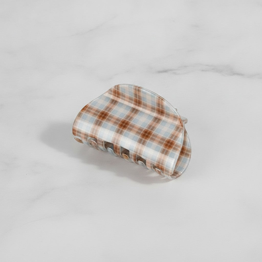 Plaid Hair Claw Clip - Brown & Blue – hair accessories (view 3)
