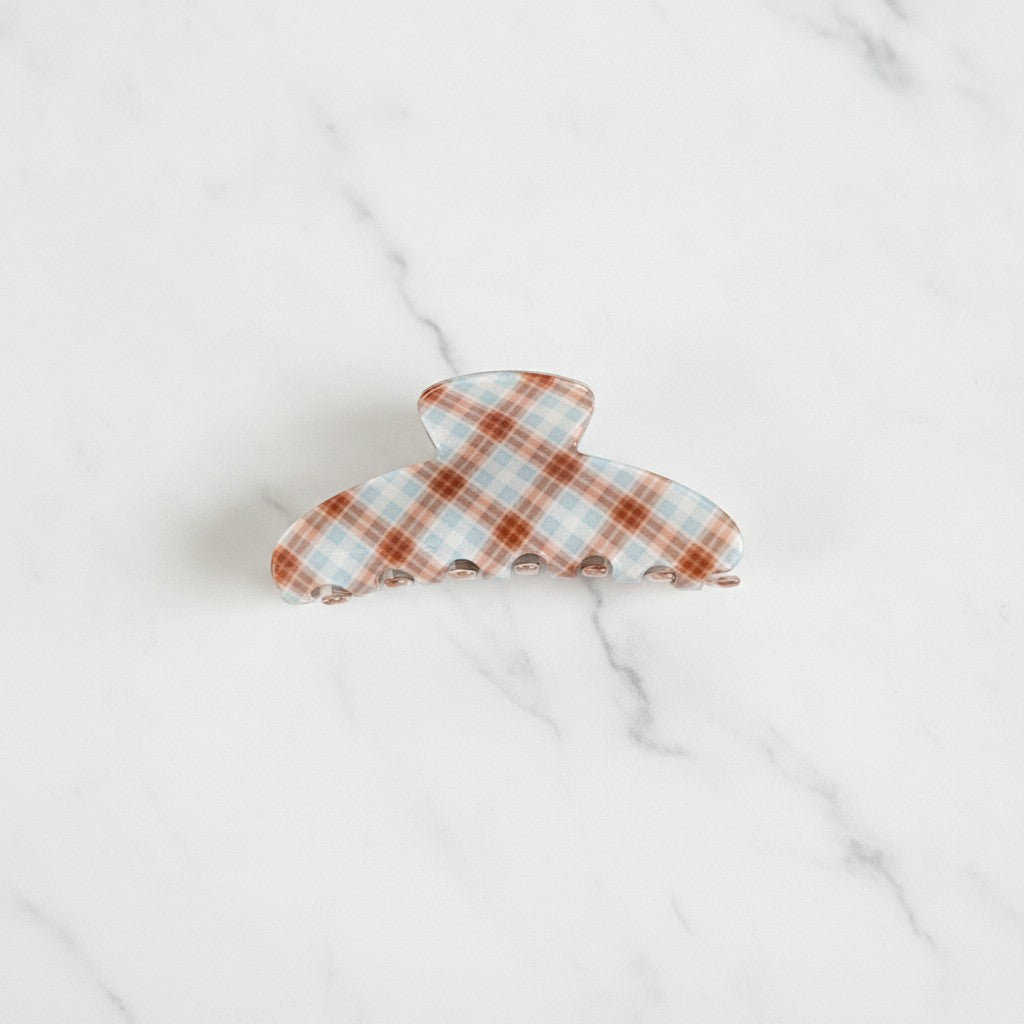 Plaid Hair Claw Clip - Brown & Blue