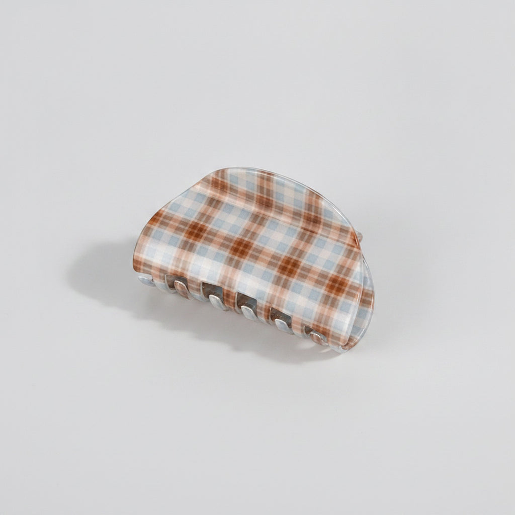 Plaid Hair Claw Clip - Brown & Blue – hair accessories (view 1)