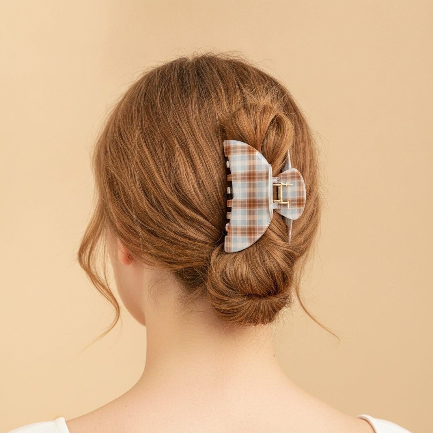 Plaid Hair Claw Clip - Brown & Blue