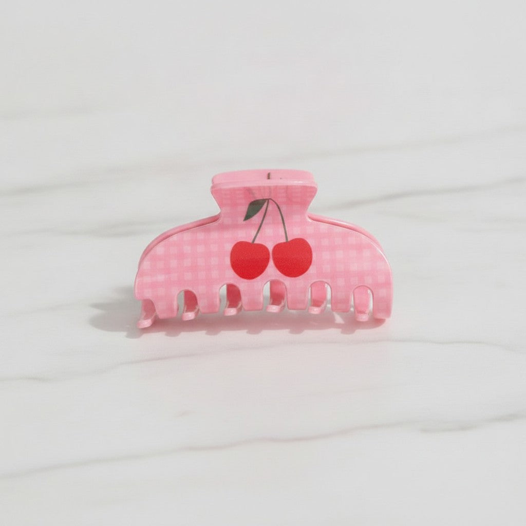 Pink Cherry Heart Hair Claw Clip – hair accessories (view 3)