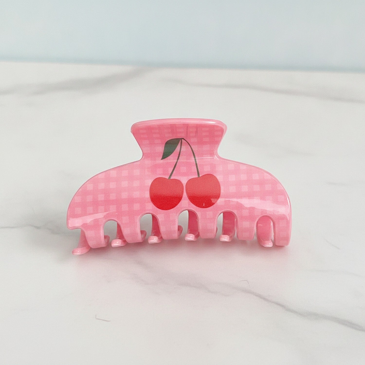 Pink Cherry Heart Hair Claw Clip