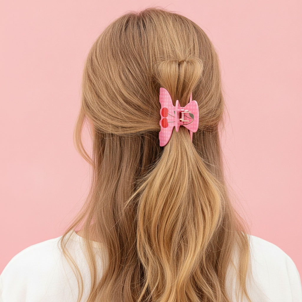 Pink Cherry Heart Hair Claw Clip – hair accessories (view 2)