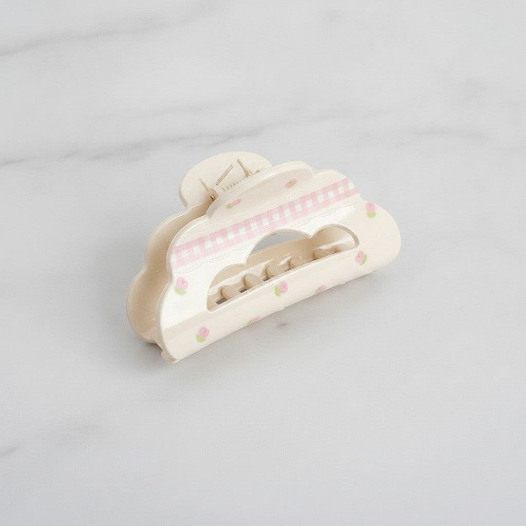 Cream Floral Pearl Hair Claw Clip – hair accessories (view 3)