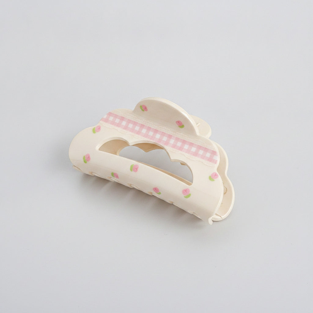 Cream Floral Pearl Hair Claw Clip – hair accessories (view 1)
