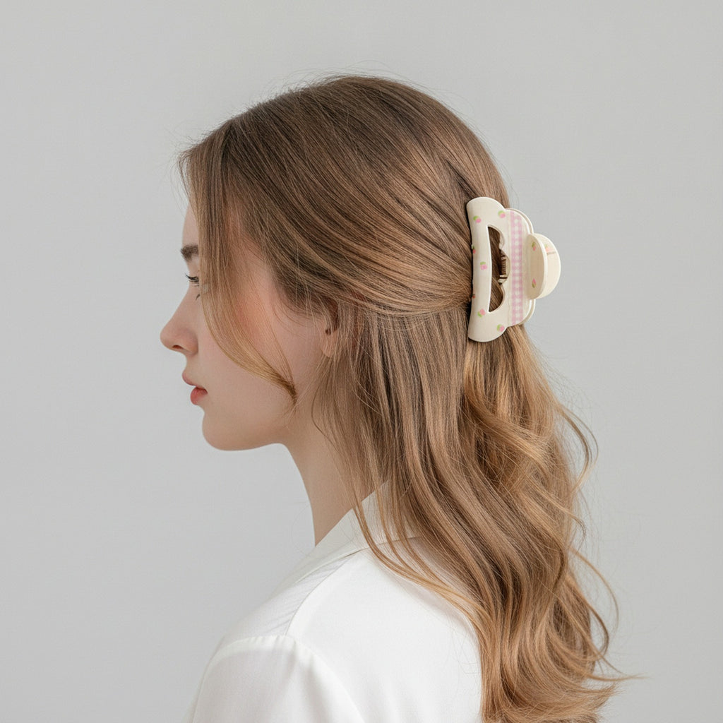 Cream Floral Pearl Hair Claw Clip – hair accessories (view 2)