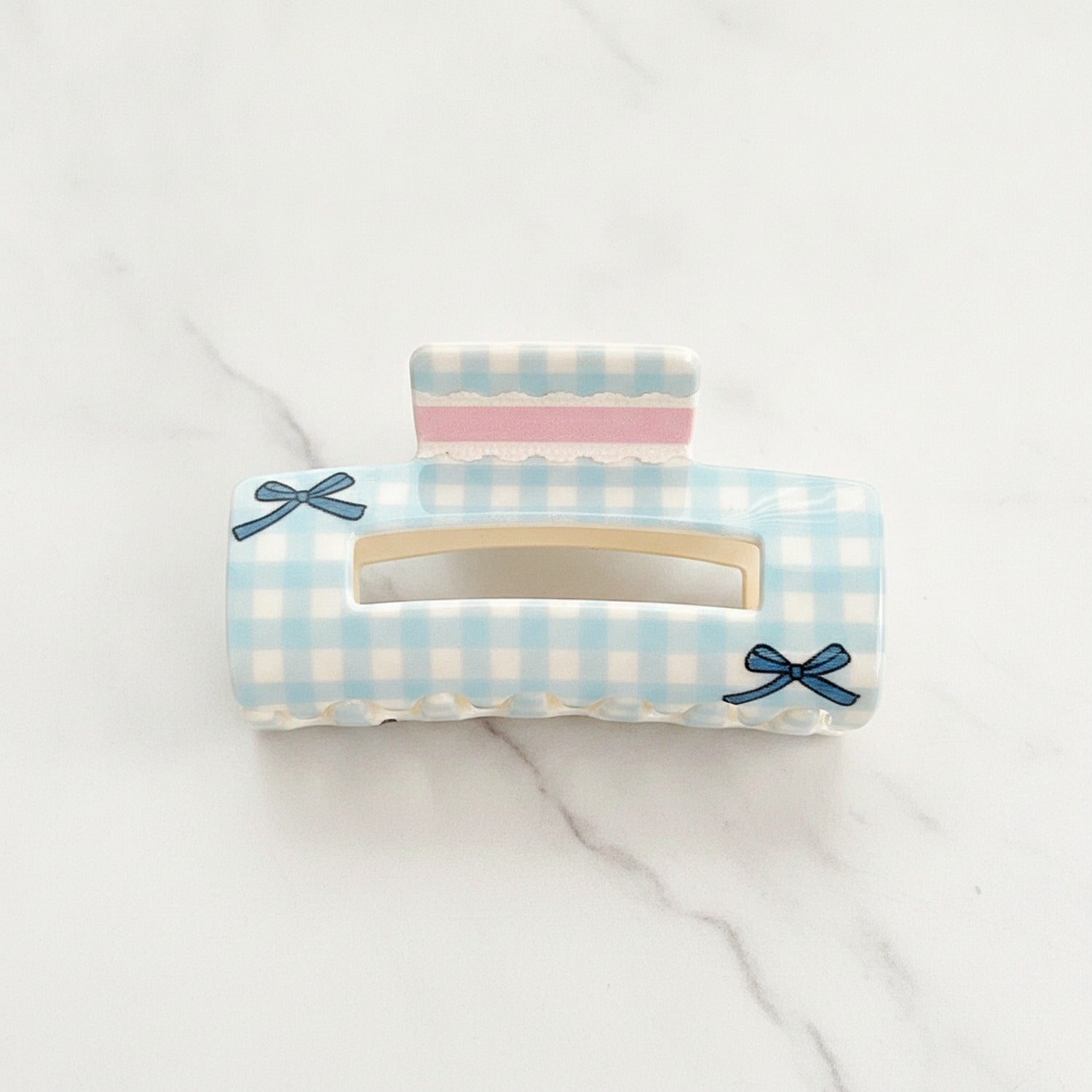Blue Gingham Hair Claw With Bow Detail