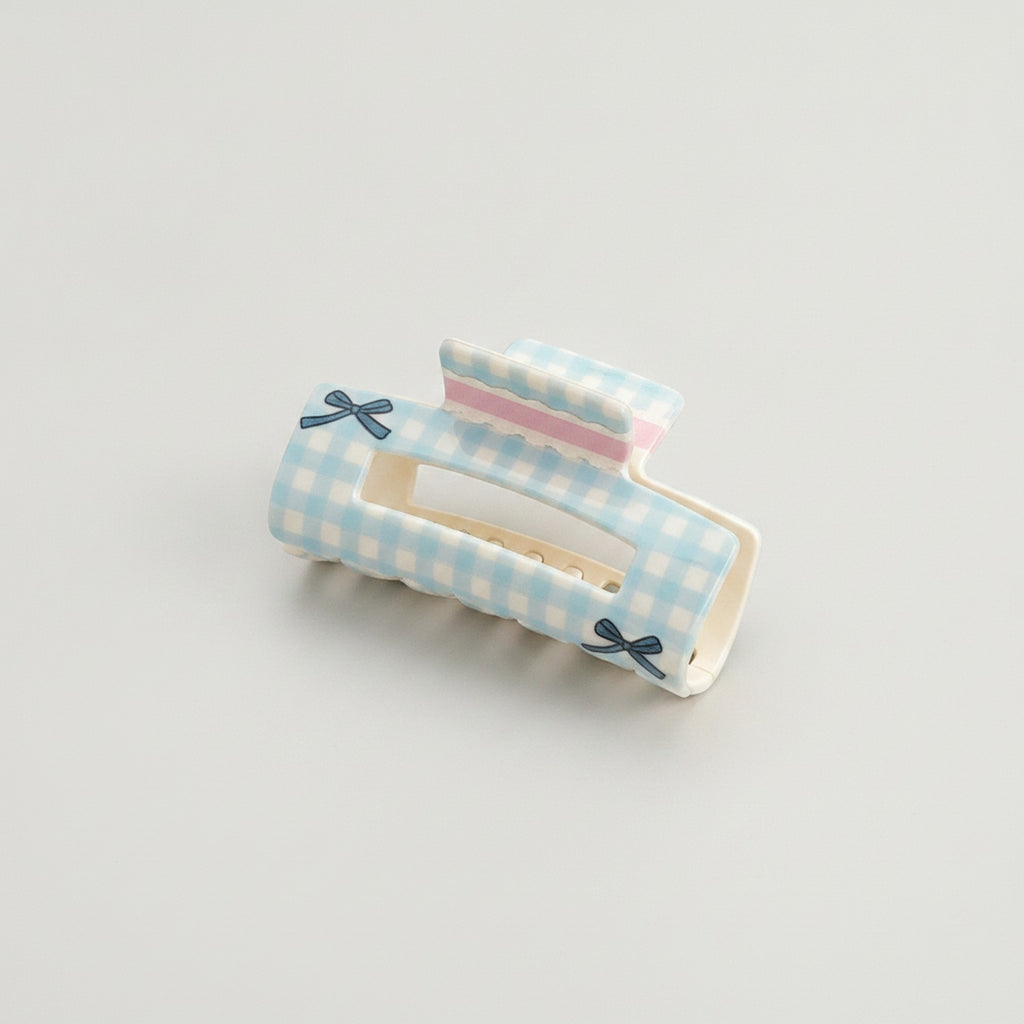 Blue Gingham Hair Claw With Bow Detail – hair accessories (view 1)