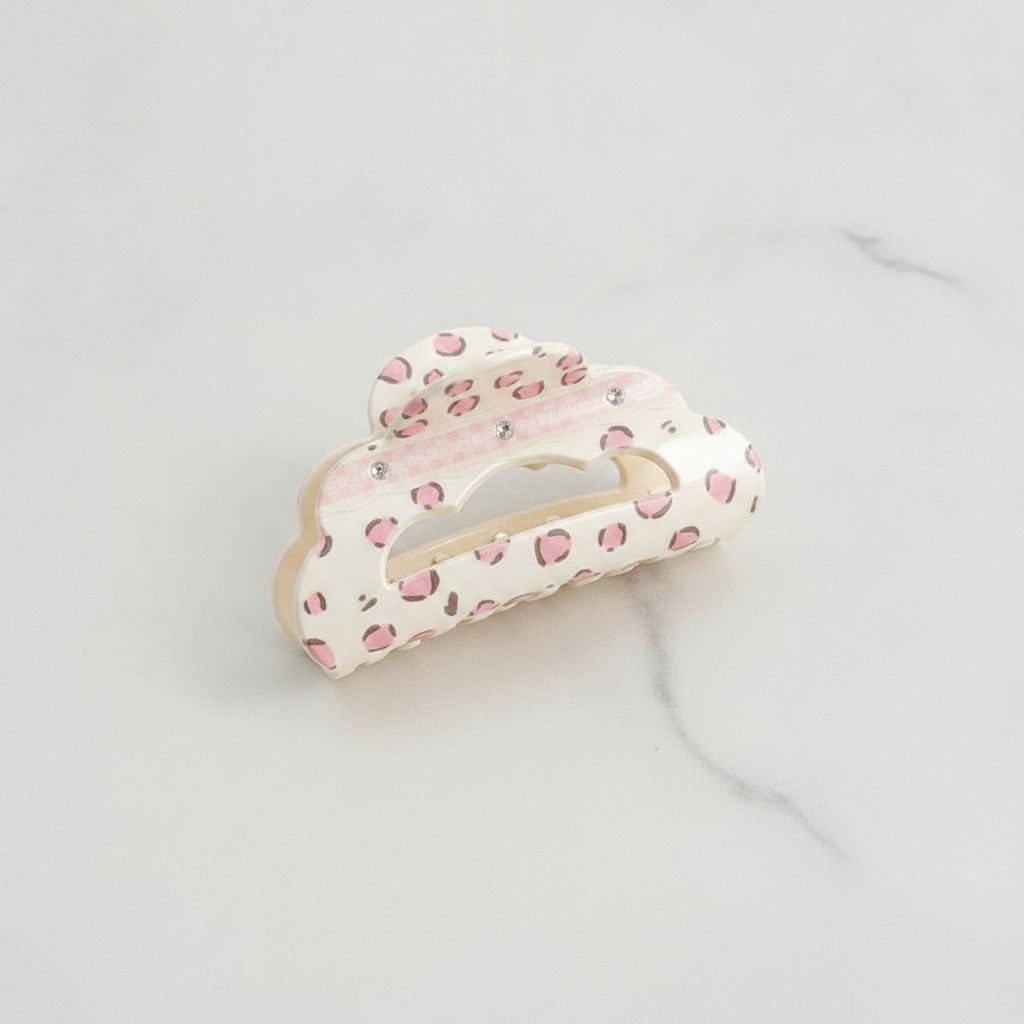 Cream Pink Leopard Print Hair Claw Clip – hair accessories (view 3)