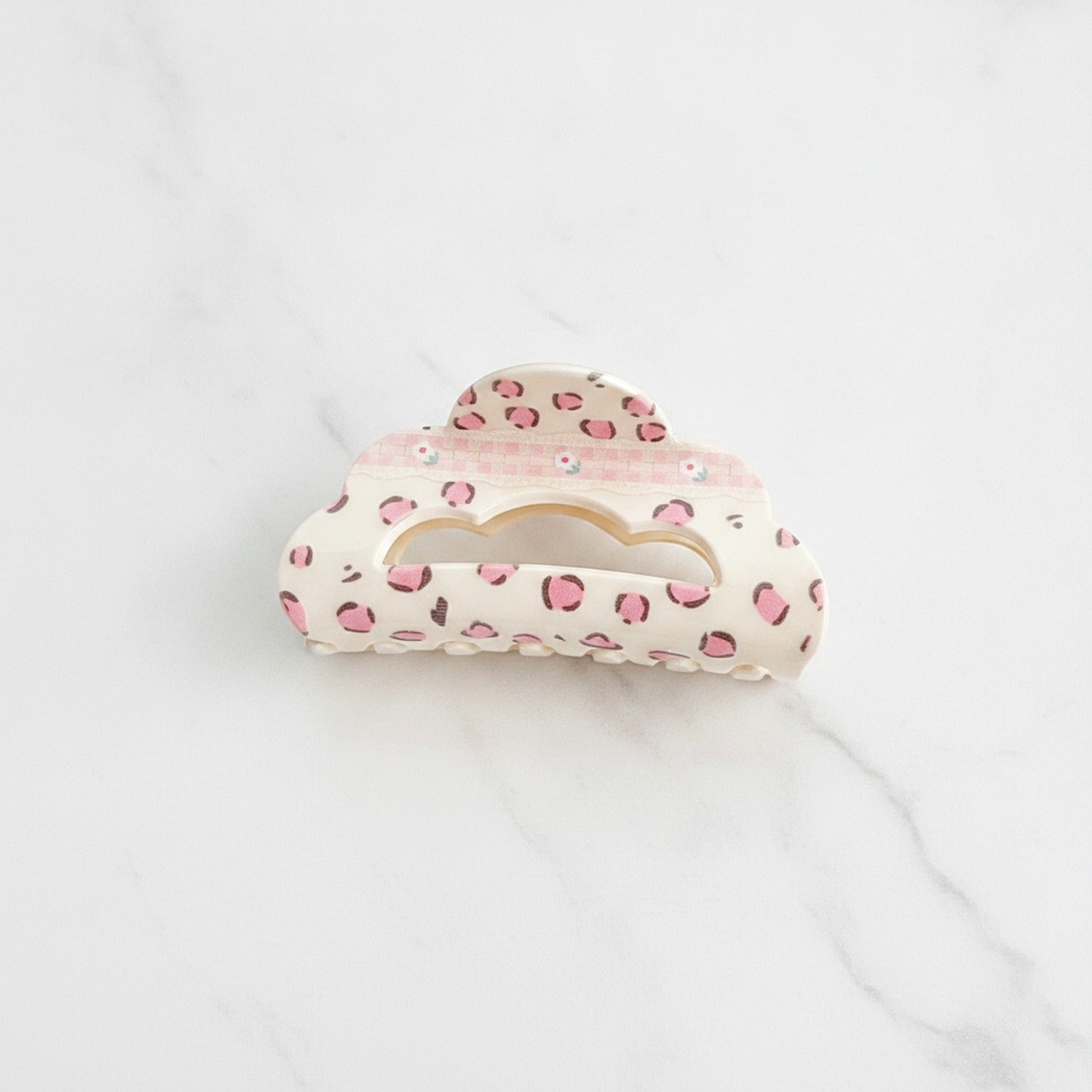 Cream Pink Leopard Print Hair Claw Clip