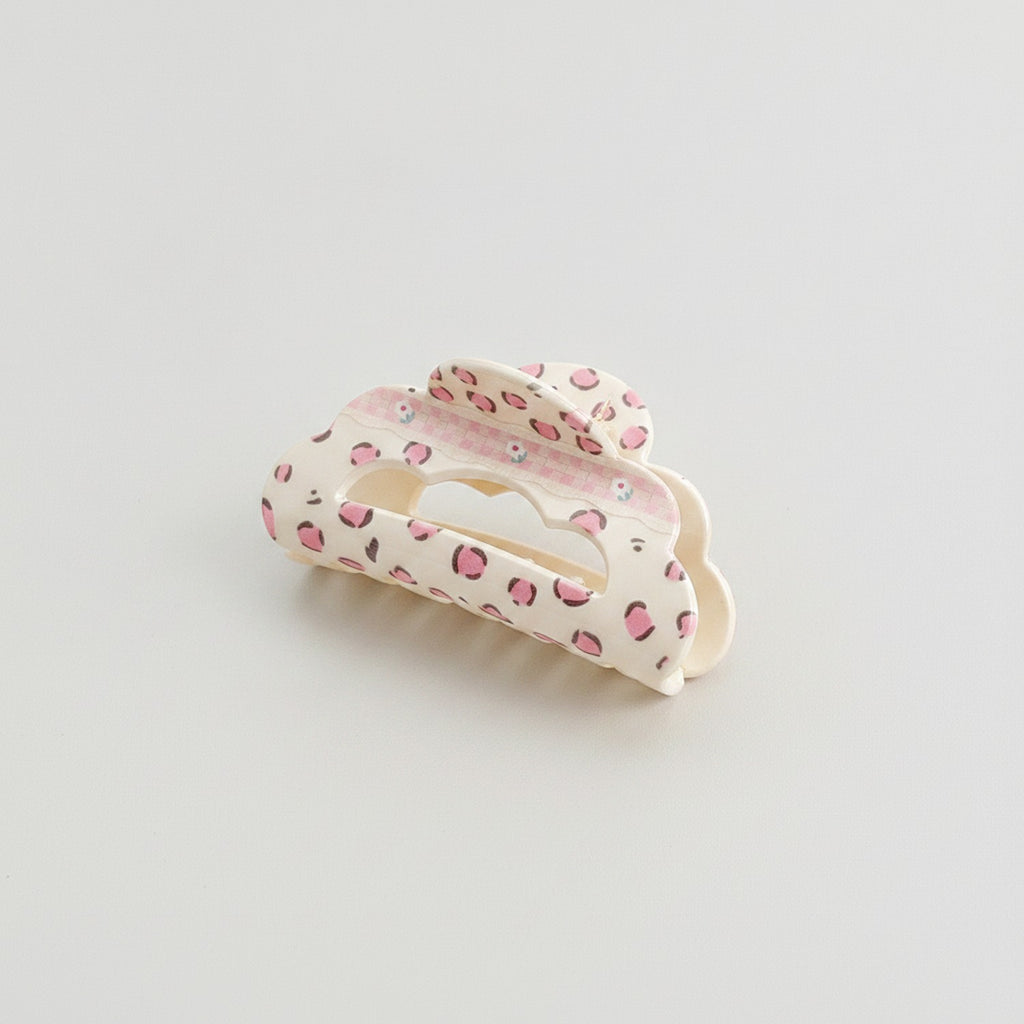 Cream Pink Leopard Print Hair Claw Clip – hair accessories (view 1)