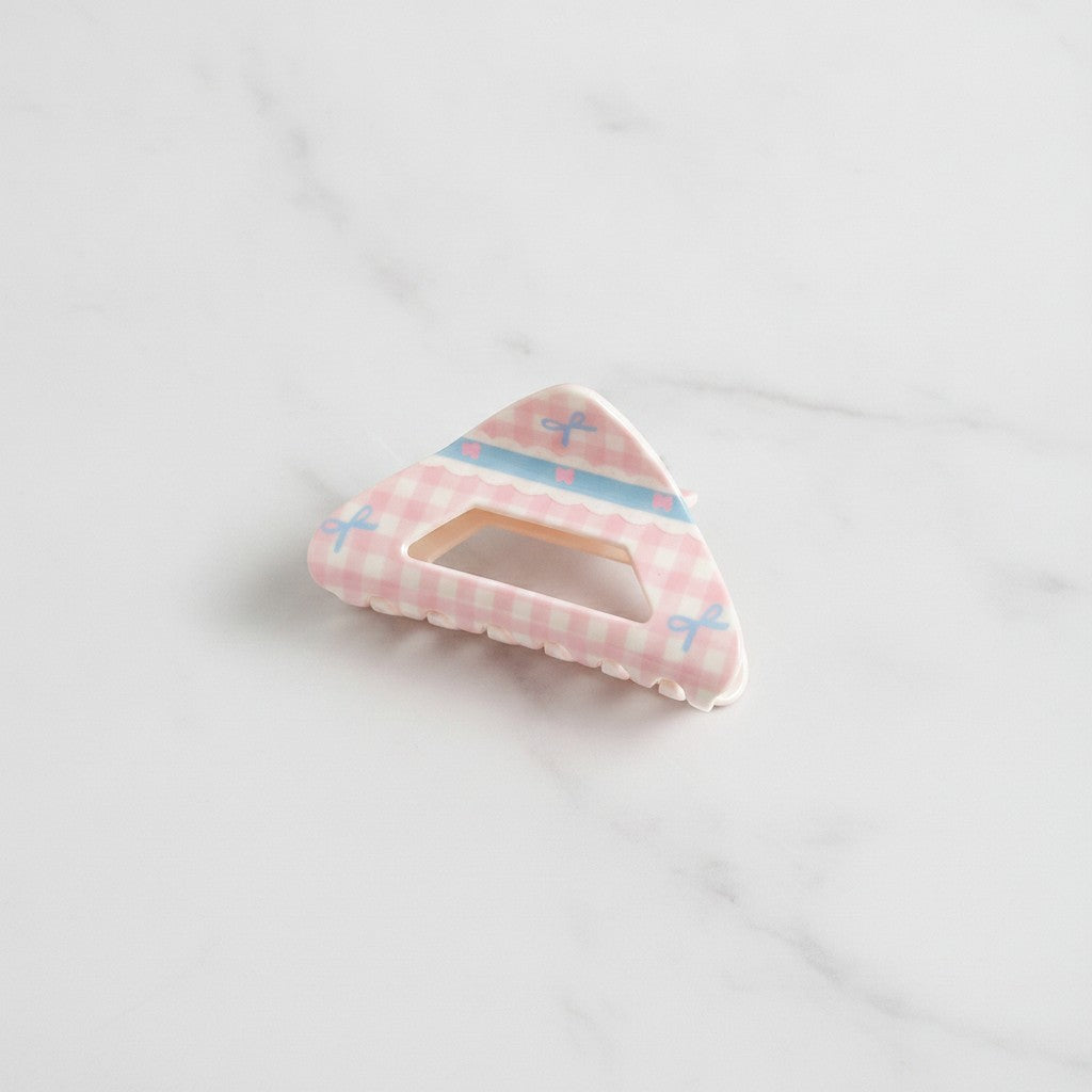 Pink Gingham Hair Claw With Blue Bow Detail