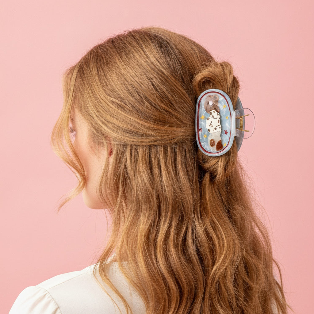 Blue Oval Hair Claw Clips With Cute Characters – hair accessories (view 3)