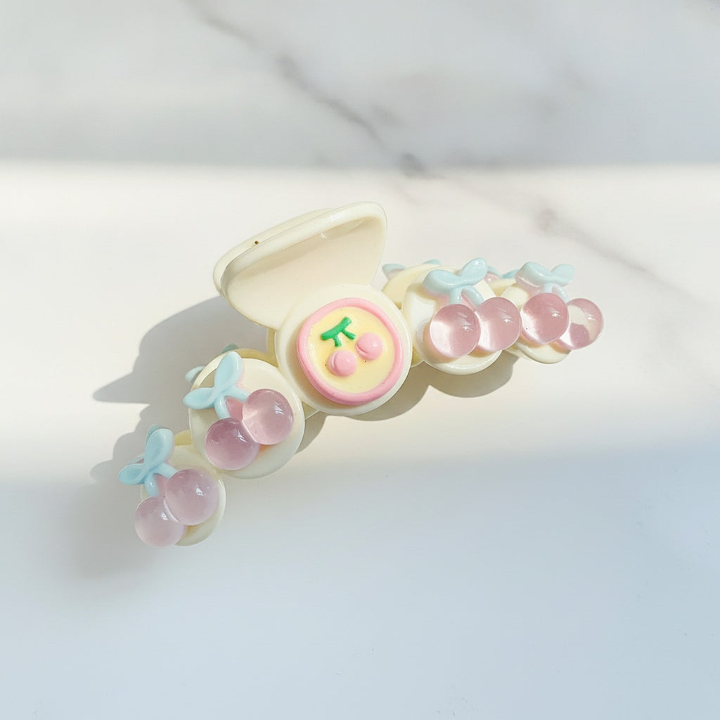 Cream Cherry Beaded Hair Claw Clip – hair accessories (view 2)