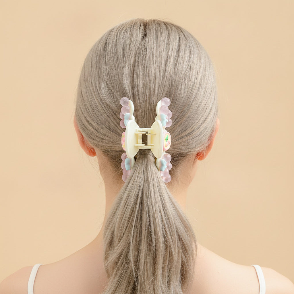 Cream Cherry Beaded Hair Claw Clip – hair accessories (view 3)