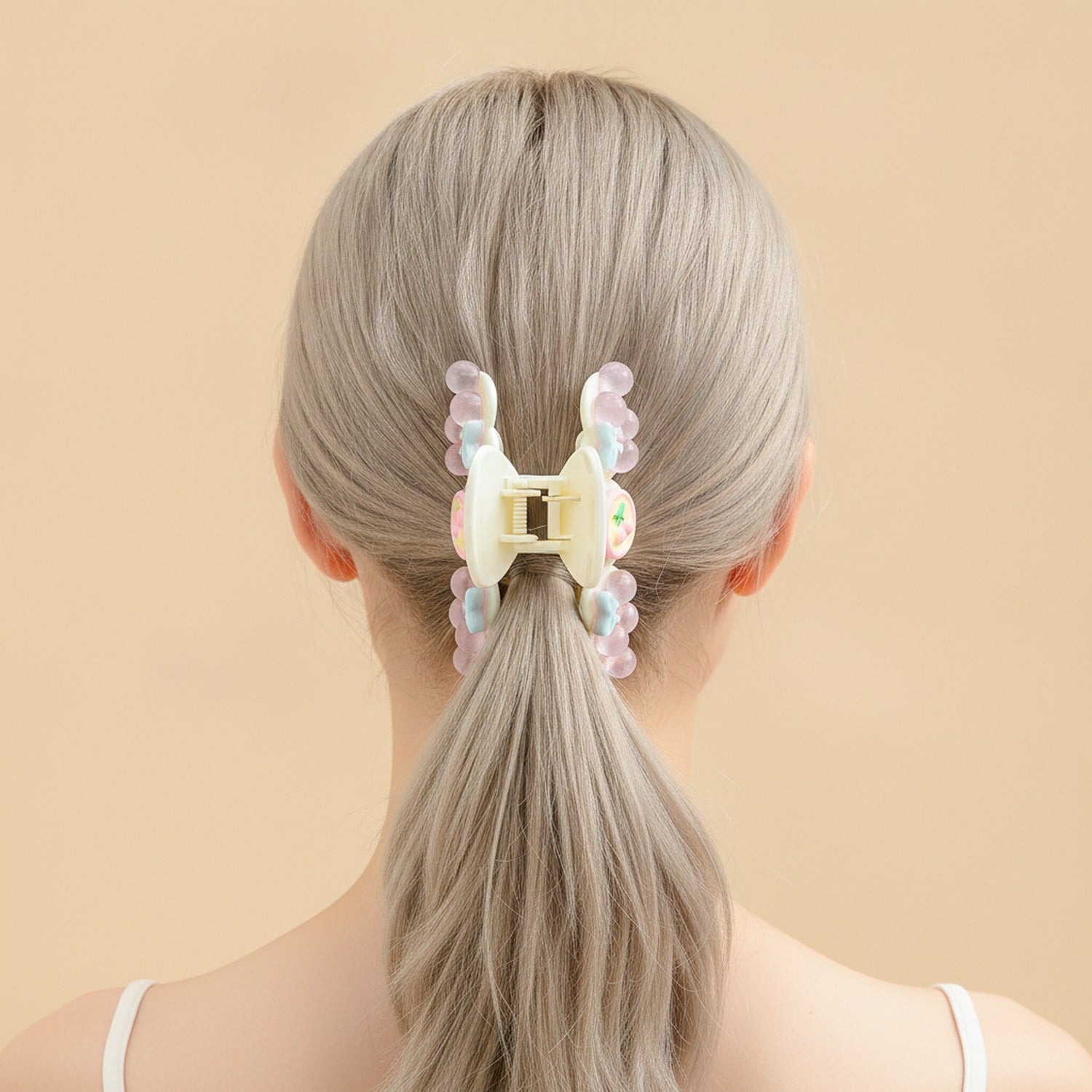 Cream Cherry Beaded Hair Claw Clip