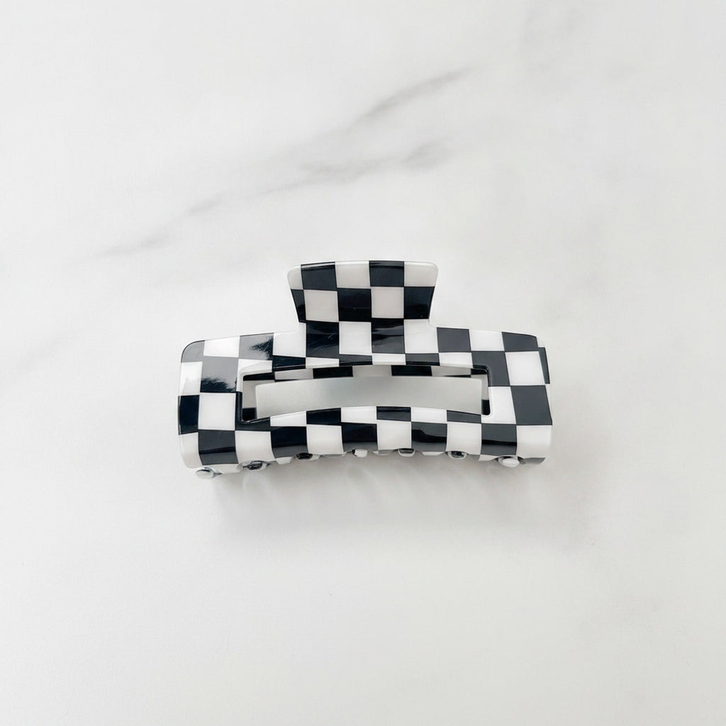 Hair Claw Clip - Black & White Check 10.5cm