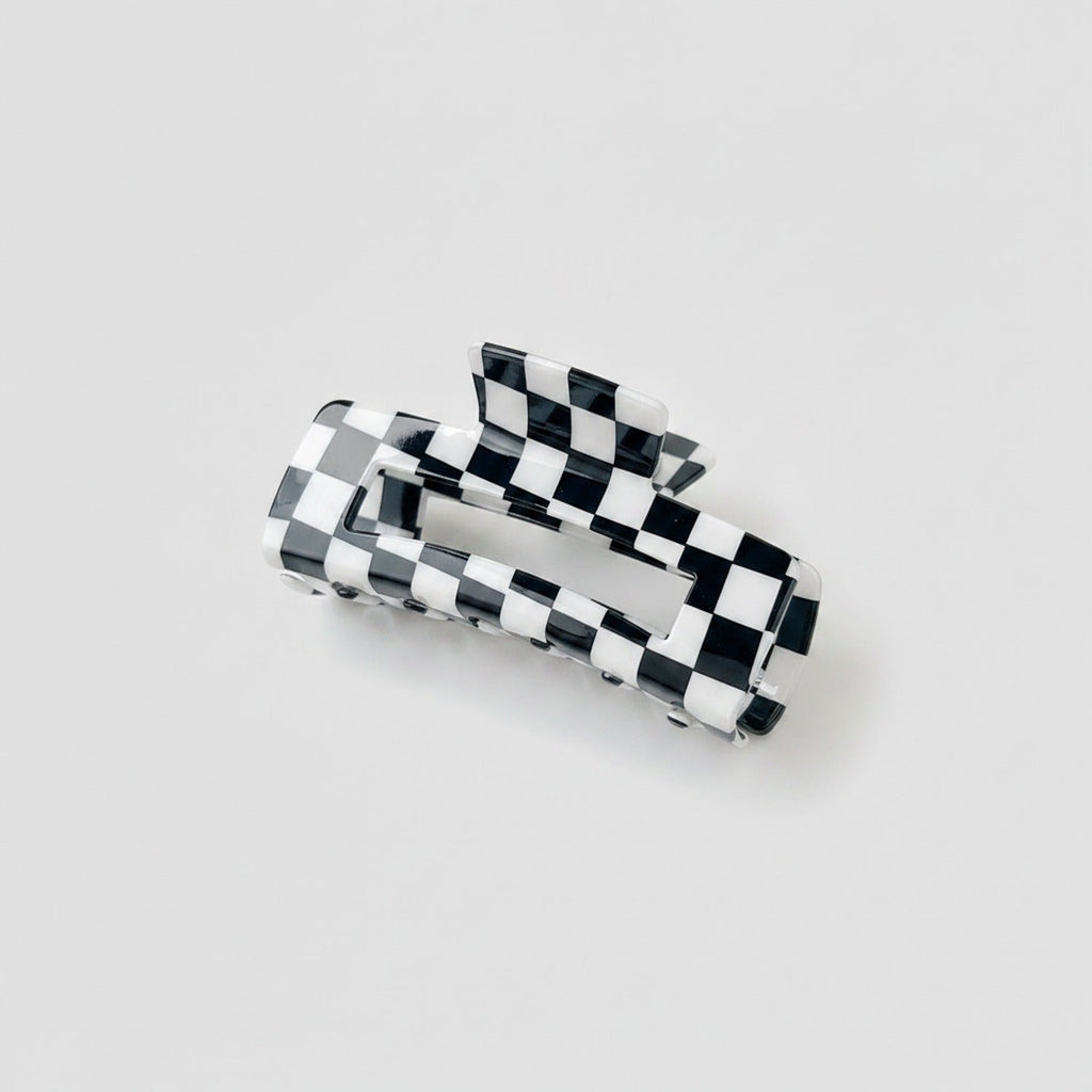 Hair Claw Clip - Black & White Check 10.5cm