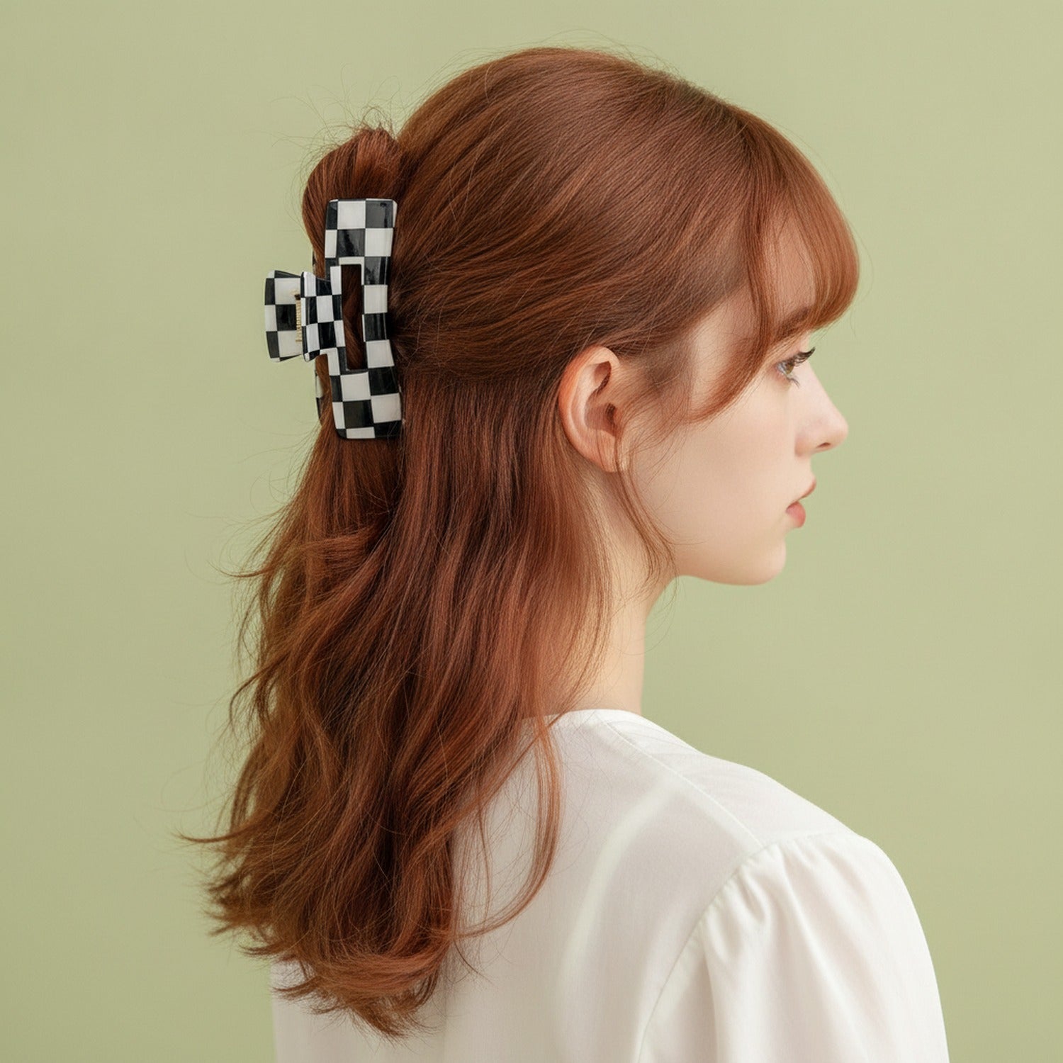 Hair Claw Clip - Black & White Check 10.5cm