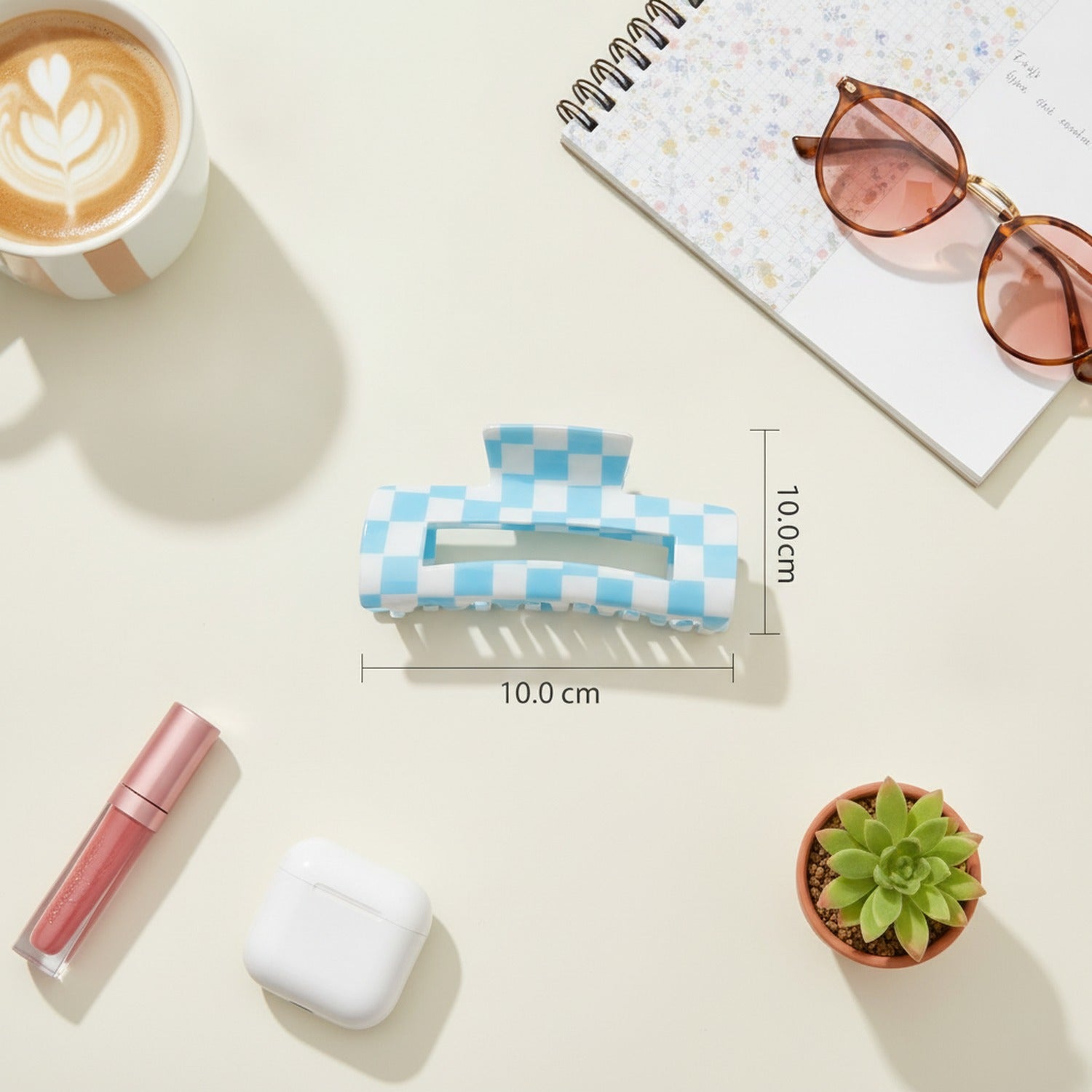Hair Claw Clip - Blue White Grid 10.5cm – hair accessories (view 3)