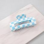 Hair Claw Clip - Blue White Grid 10.5cm