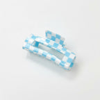 Hair Claw Clip - Blue White Grid 10.5cm