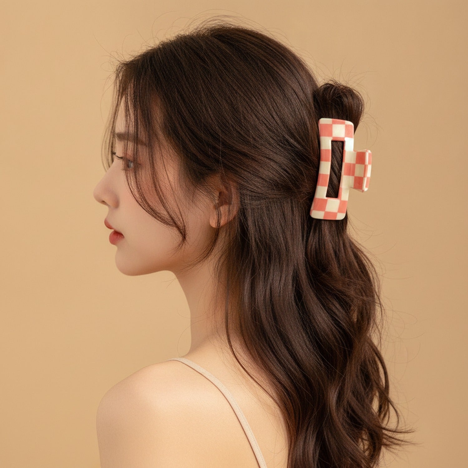 Hair Claw Clip - Pink Plaid – hair accessories (view 2)