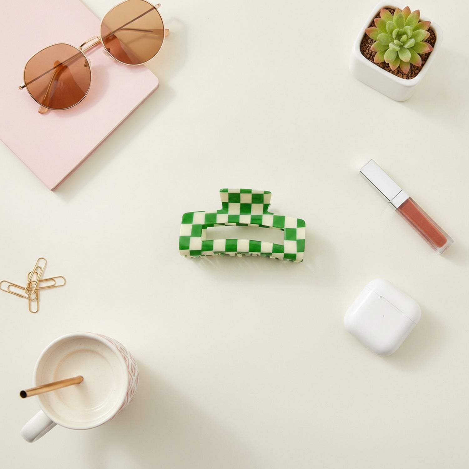 Hair Claw Clip - Green Grid 10.5cm – hair accessories (view 3)