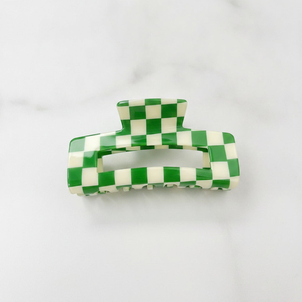 Hair Claw Clip - Green Grid 10.5cm