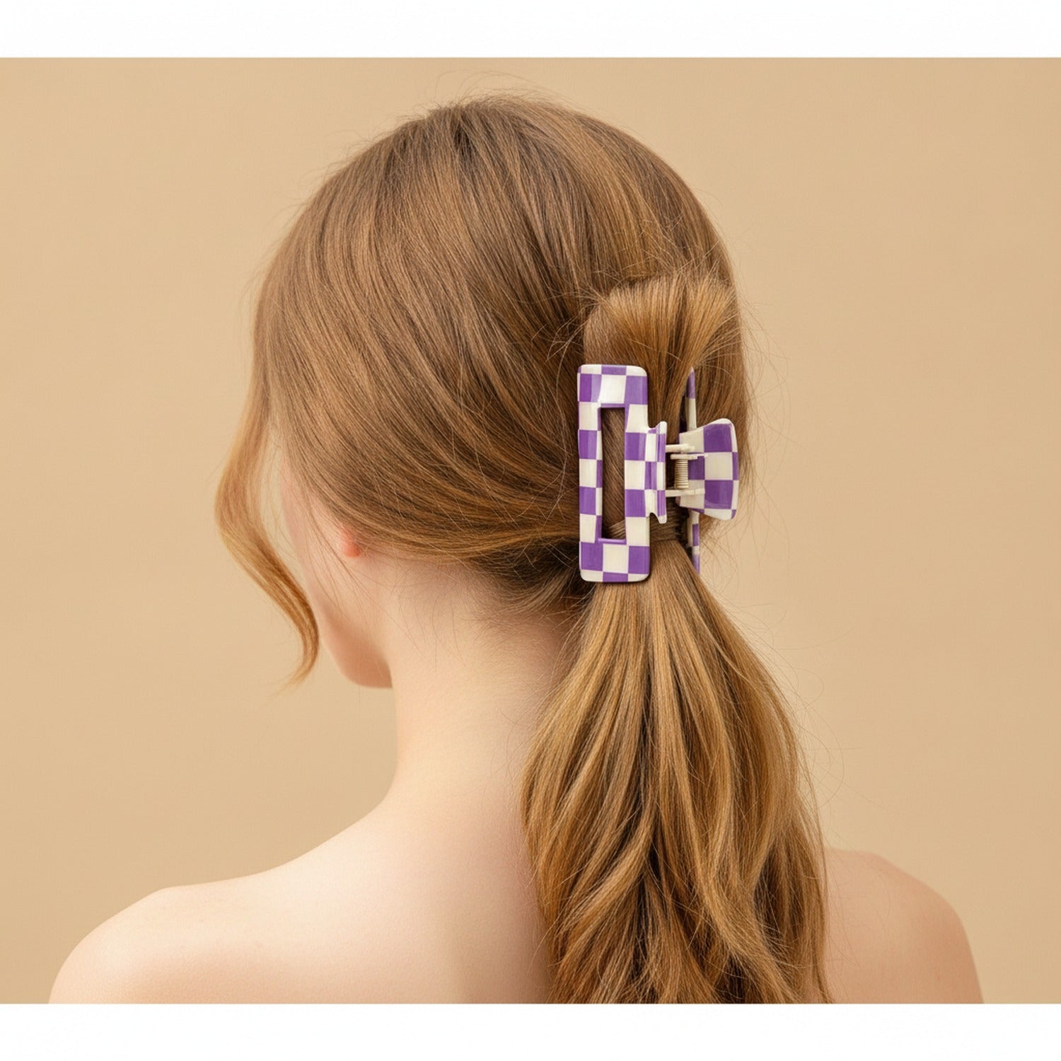 Hair Claw Clip - Purple Grid 10.5cm – hair accessories (view 2)