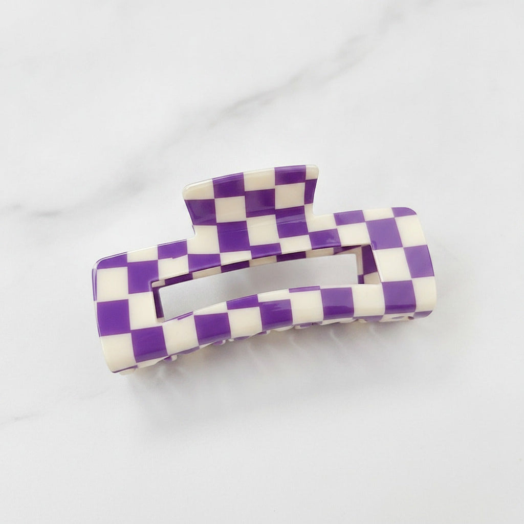 Hair Claw Clip - Purple Grid 10.5cm