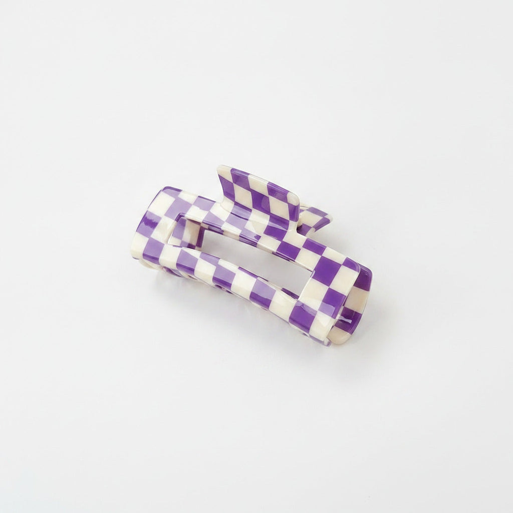Hair Claw Clip - Purple Grid 10.5cm