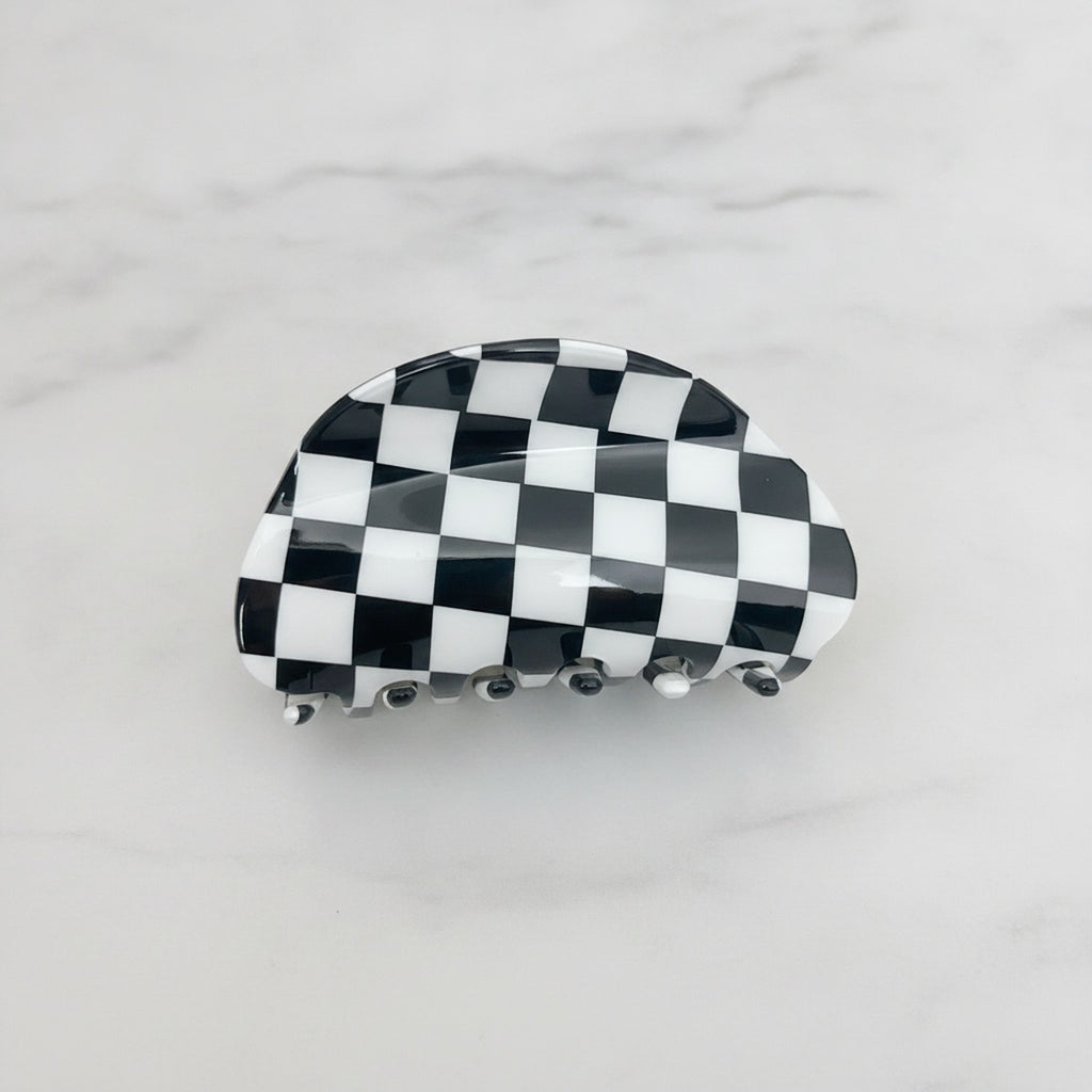 Hair Claws - Black White Grid 8.5cm