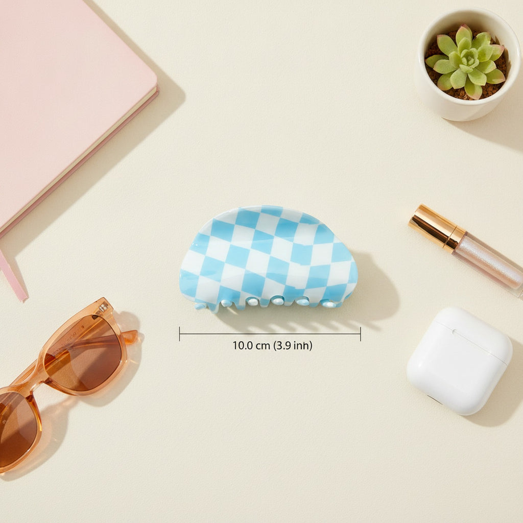 Hair Claws - Blue & White Plaid 8.5cm – hair accessories (view 2)