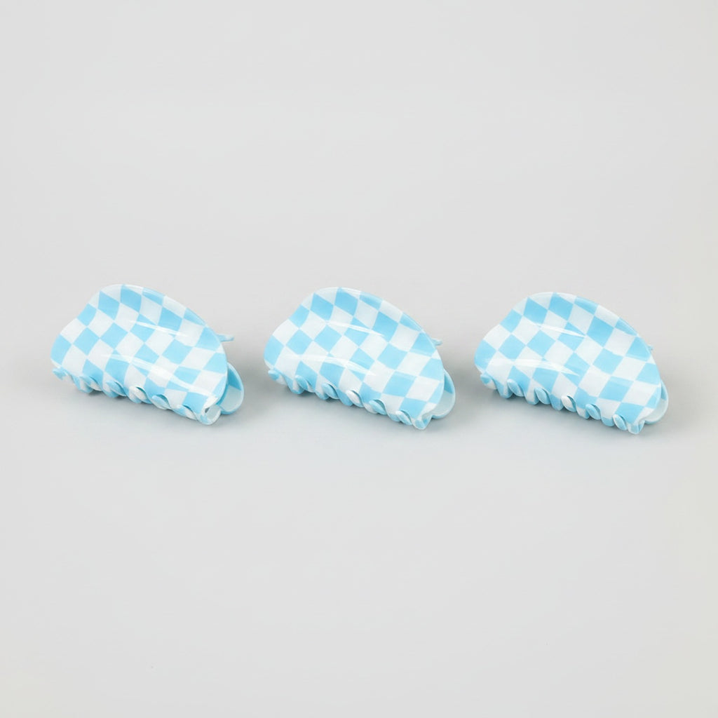 Hair Claws Multi-Pack Set - Blue & White Plaid 8.5cm