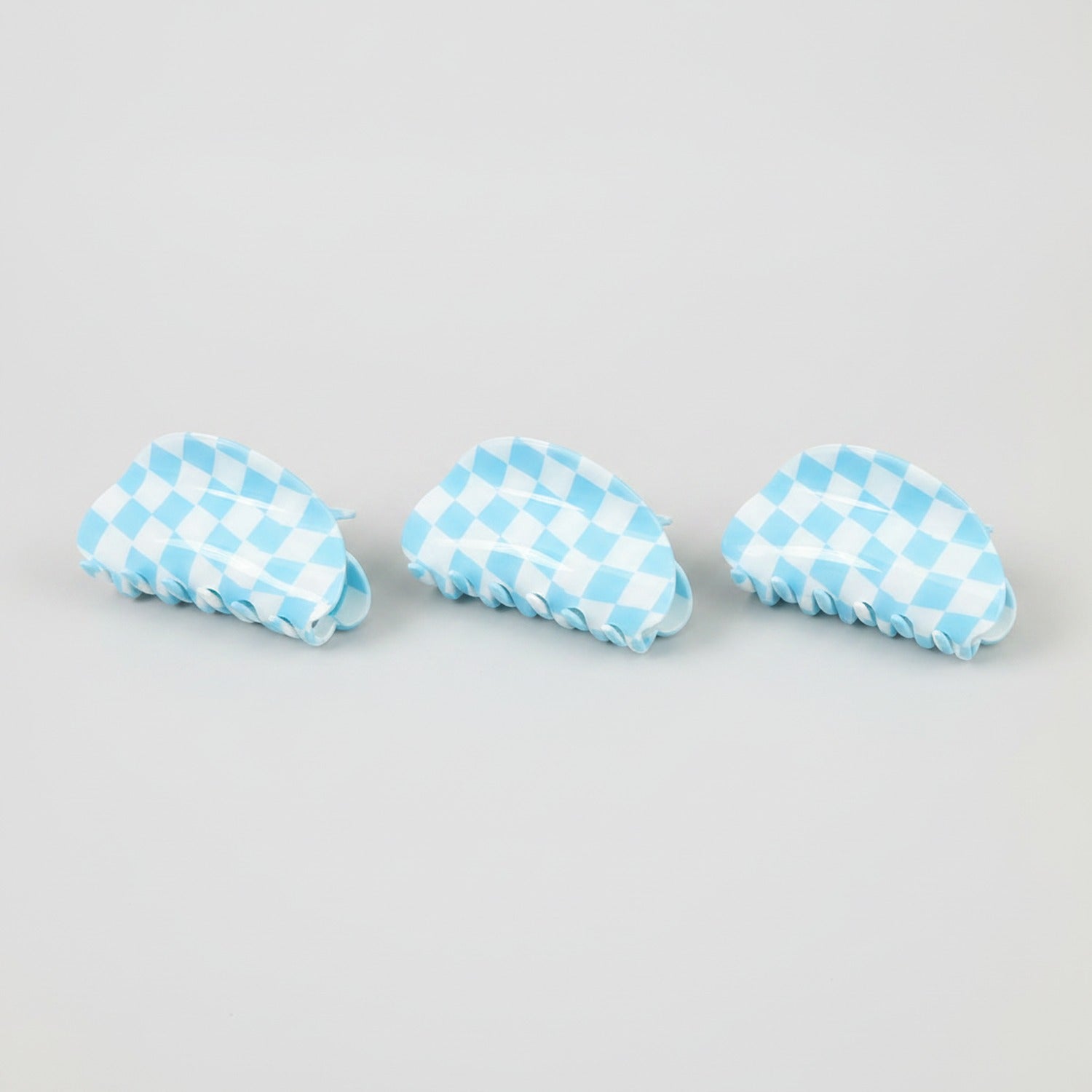 Hair Claws Multi-Pack Set - Blue & White Plaid 8.5cm