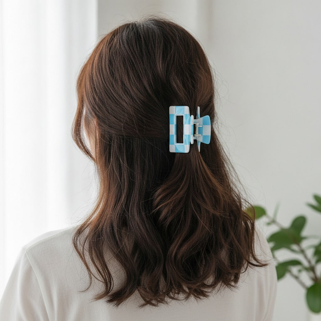 Hair Claws Colorblock Set Pack - Blue White Stripe 5cm – hair accessories