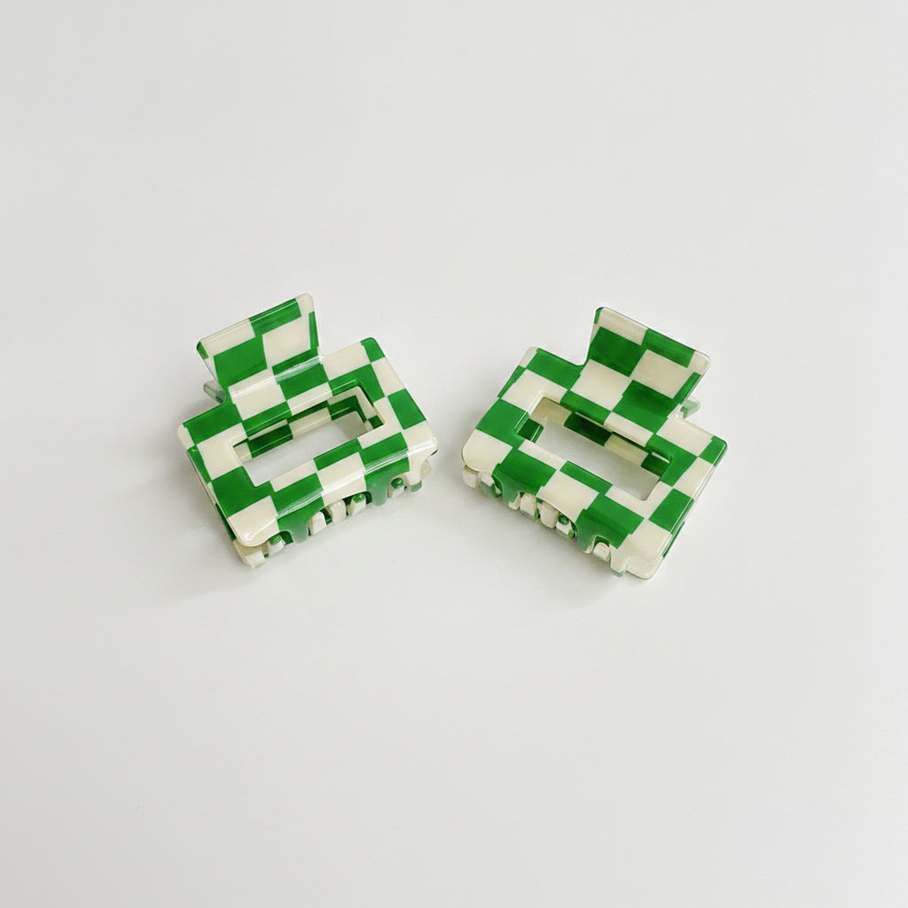 Hair Claws Colorblock Set Pack - Green Gingham 5cm