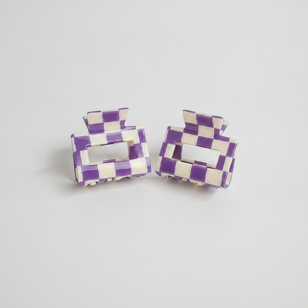 Hair Claws Colorblock Set Pack - Purple Plaid 5cm