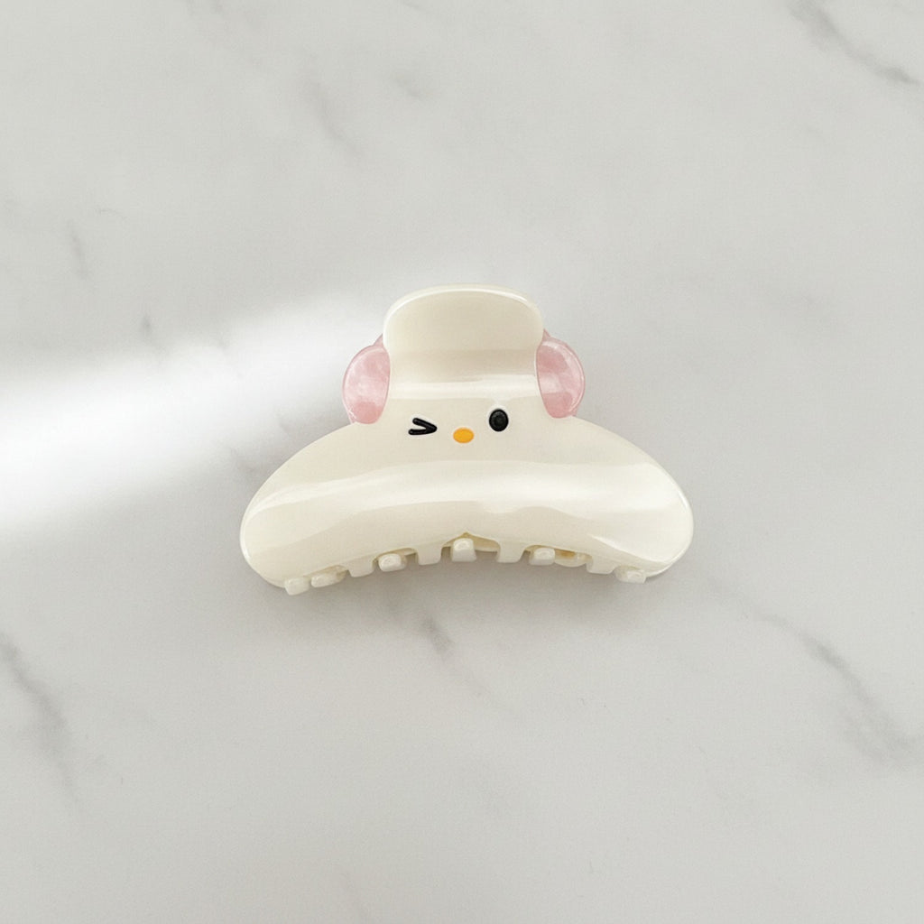 Cream Plush Ear Claw Clip With Bow – hair accessories (view 2)