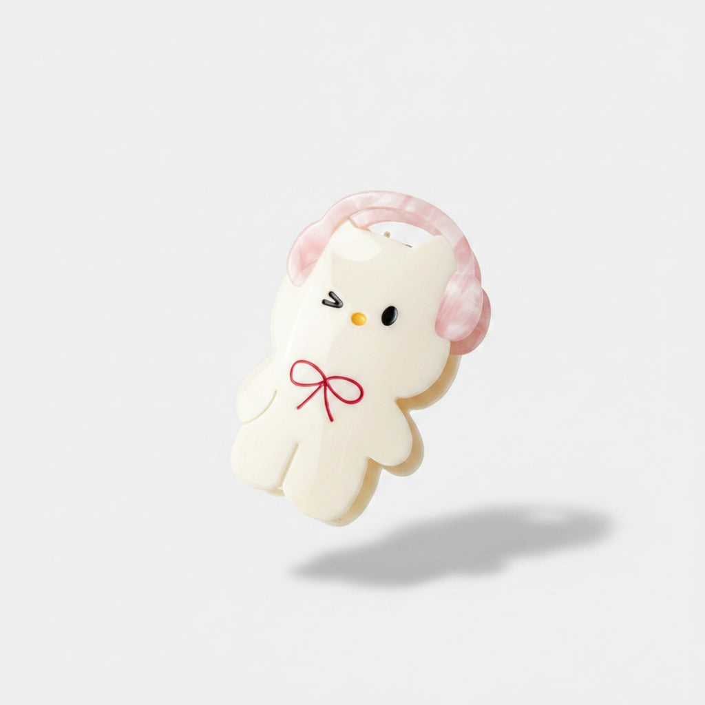 Cream Plush Ear Claw Clip With Bow – hair accessories (view 1)