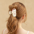 Cream Plush Ear Claw Clip With Bow – hair accessories (view 3)